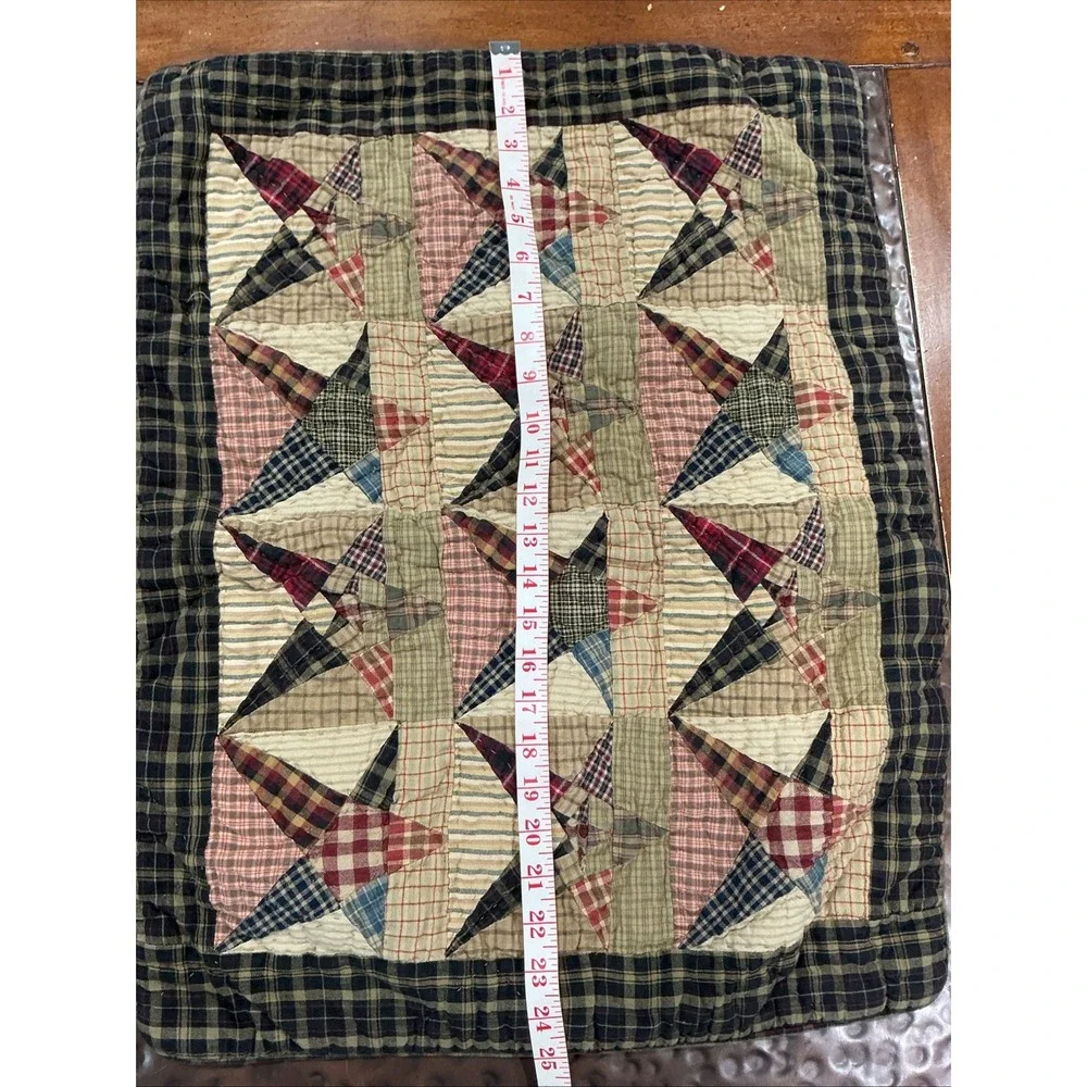 Plaid, Quilted Primitive Star Pillow Case Cover Sham, Standard Size, Cottagecore